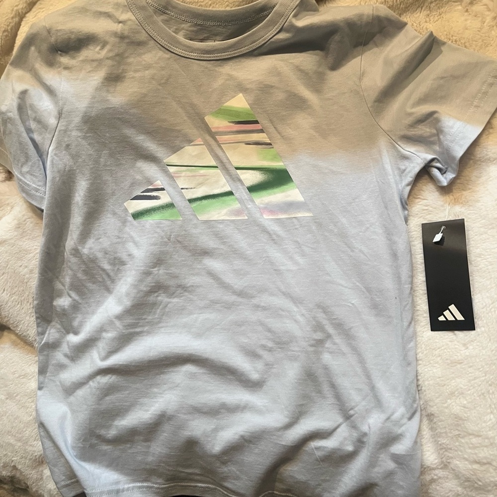 Adidas Kids Gray Tee with Multicolor Logo